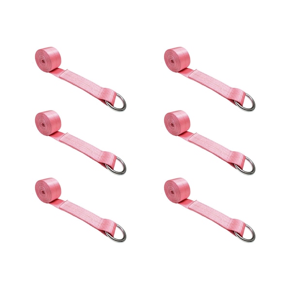 2" x 10' Lasso Strap w/ O Ring Auto Tie Down Wheel Lift Tow Truck Trailer Pink, 6PK